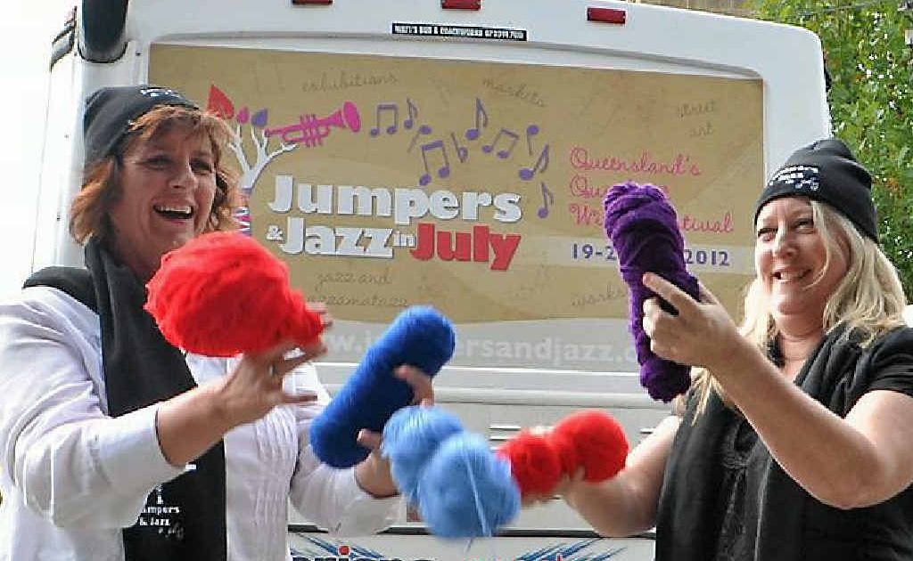 Jumpers and Jazz in July organisers Tracy Vellacott and Karina Devine hit the promotional trail at Crisps Coaches.